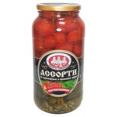 Ассорти овощное «Скатерть-Самобранка» из корнишонов и томатов черри, 1,415 л