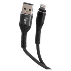 Дата-кабель mObility USB  Lightning, 3А, тканевая оплетка, черный