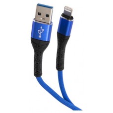 Дата-кабель mObility USB  Lightning, 3А, тканевая оплетка, синий