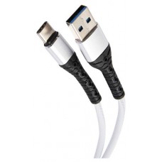 Дата-кабель mObility USB  Type-C, 3А, тканевая оплетка, белый