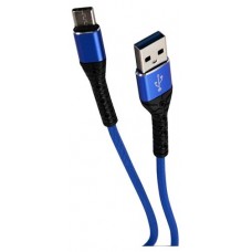 Дата-кабель mObility USB  Type-C, 3А, тканевая оплетка, синий