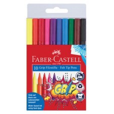 Фломастеры Faber-Castell Grip трехгранные смываемые, 10 цветов