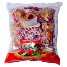 Мини-маффины «Русский бисквит» с ароматом сливок и начинкой из клубничного джема, 465 г