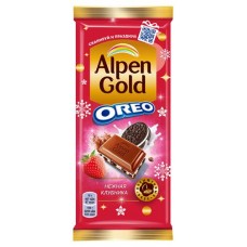 Шоколад молочный Alpen Gold нежная клубника и кусочки печенья Оrео, 90 г