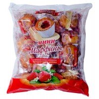 Мини-маффины «Русский бисквит» с ароматом сливок и начинкой из клубничного джема, 465 г