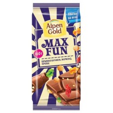 Шоколад Alpen Gold Max Fun молочный с карамелью мармеладом и печеньем, 160 г