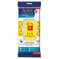 Влажные салфетки Aura Derma Protect спиртовые антибактериальные промоупаковка, 80 шт