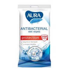 Влажные салфетки Aura c антибактериальным эффектом, 15 шт