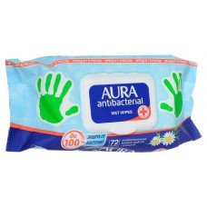 Купить Влажные салфетки Aura с ромашкой антибактериальные, 72 шт