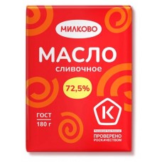 Купить Масло сладко-сливочное «Милково» Крестьянское несоленое 72,5%, 180 г