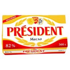 Масло кислосливочное President несоленое 82%, 360 г