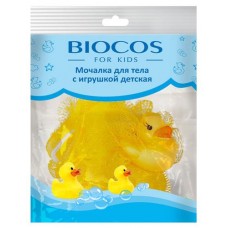 Мочалка для тела детская Biocos с игрушкой уточка с 1 года, 1 шт