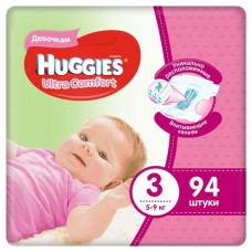 Подгузники Huggies Ultra Comfort для девочек 3 5-9 кг, 94 шт