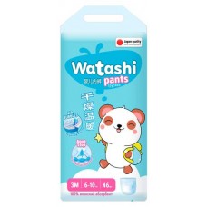 Трусики-подгузники WATASHI одноразовые для детей размер 3М 6-10 кг, 46 шт