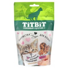 Лакомство для кошек TITBIT Хрустящие подушечки для кошек с паштетом из лосося, 100 г