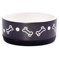 Миска для собак «КерамикАрт» керамическая нескользящая черная с косточками, 400 мл