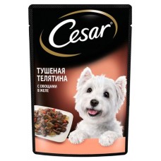 Купить Консервированный корм для собак Cesar с тушеной телятиной и овощами в желе, 85 г