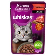 Влажный корм для взрослых кошек Whiskas Мясная коллекция говядина, 75 г