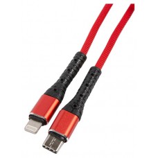 Дата-кабель mObility Type-C - Lightning, 3А, тканевая оплетка, красный