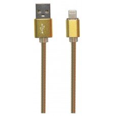 USB кабель "LP" для Apple Lightning 8 pin Металлическая оплетка 1 м. (золотой)