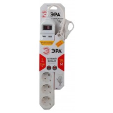 Фильтр сетевой «Эра» с заземлением, 3x0,75 мм2, 5 гнезд + 2 USB