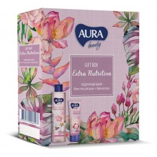Подарочный набор Крем-гель для душа Aura Beauty Extra Nutrition Сливочная ваниль и пион, 250 мл + Крем для рук Aura Beauty Тонизирующий, 75 мл