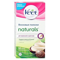 Восковые полоски для депиляции Veet Naturals с маслом ши для нормальной и сухой кожи, 10 шт