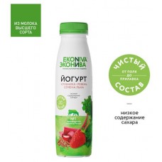 Йогурт питьевой «Эконива» клубника-ревень-семена льна 2,5%, 300 г