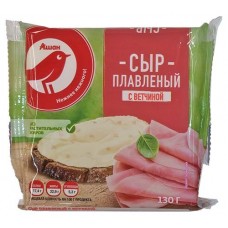 Сыр плавленый АШАН Красная птица с ветчиной слайс, 45%, 130 г