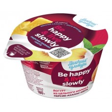Йогурт «Молочная культура» Be happy&live slowly с персиком ананасом и мятой 2,7%, 180 г