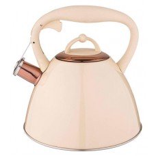 Чайник agness со свистком 2,7 л, титановое покрытие носика, термоаккумулирующее дно, индукция цвет: айвори