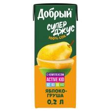 Сок «Добрый» для детей Яблоко-Груша, 0,2 л