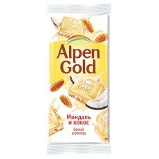 Шоколад Alpen Gold белый с миндалем и кокосовой стружкой, 90 г