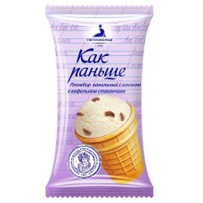 Мороженое пломбир «Как раньше» ванильный с изюмом в вафельном стаканчике, 90 г