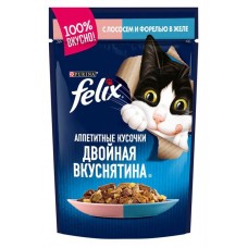 Купить Корм для кошек Felix Двойная вкуснятина желе лосось форель, 85 г