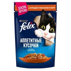 Купить Корм для кошек Felix Аппетитные кусочки курица и томаты, 85 г
