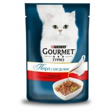 Купить Корм для кошек Gourmet Perle Соус Де-люкс говядина в соусе, 85 г